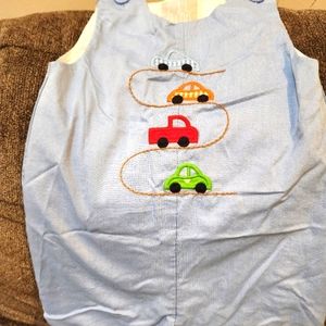 Lil Cactus Blue ShortAlls Vehicle appliqués.             size 18 - 24 M